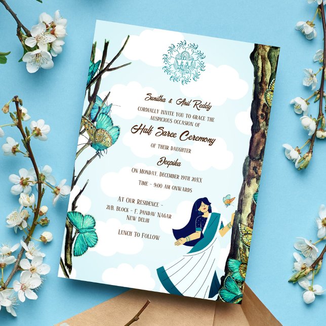 Invitación Half Saree Ritu Kala Samskara Butterfly (Subido por el creador)