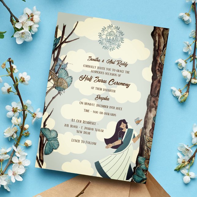 Invitación Half Saree Ritu Kala Samskara Butterfly (Subido por el creador)