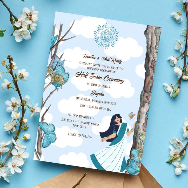 Invitación Half Saree Ritu Kala Samskara Butterfly (Subido por el creador)