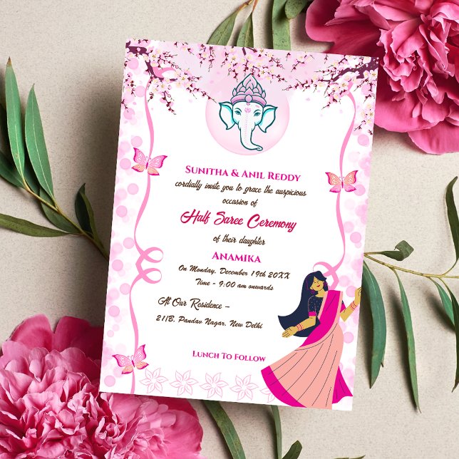Invitación Half Saree Ritu Kala Samskara Butterfly (Subido por el creador)