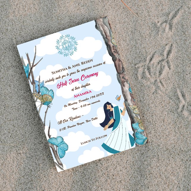 Invitación Half Saree Ritu Kala Samskara Butterfly (Subido por el creador)
