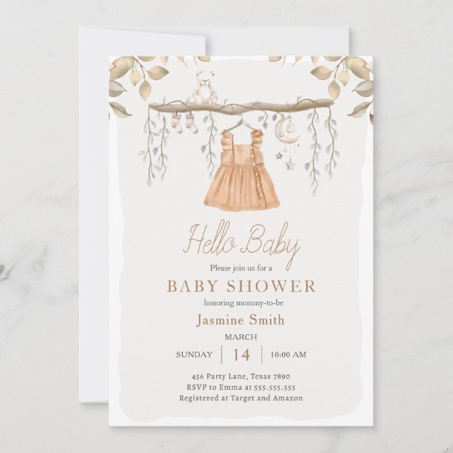 Invitación Hallo Baby Clothes Chica Bohemian Baby Shower (Anverso)