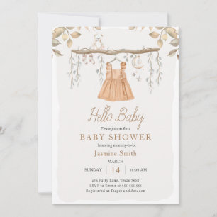 Invitación Hallo Baby Clothes Chica Bohemian Baby Shower