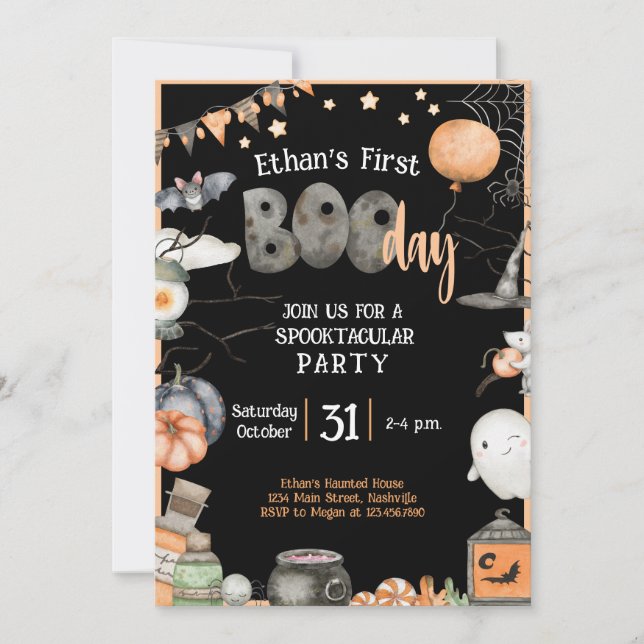 Invitación Halloween 1º cumpleaños Cualquier Chica de edad Fi (Anverso)