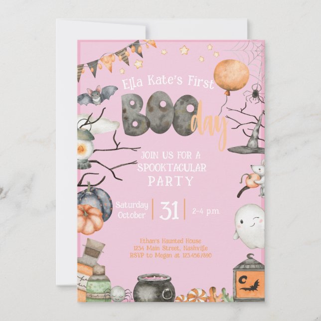 Invitación Halloween 1º cumpleaños Cualquier Chica de PINK de (Anverso)