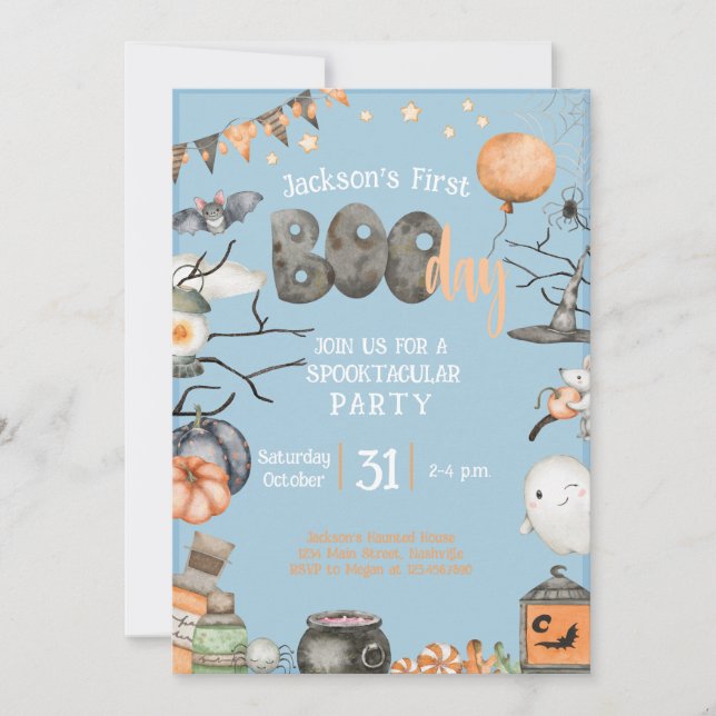 Invitación Halloween 1º cumpleaños Cualquier edad Fiesta de B (Anverso)