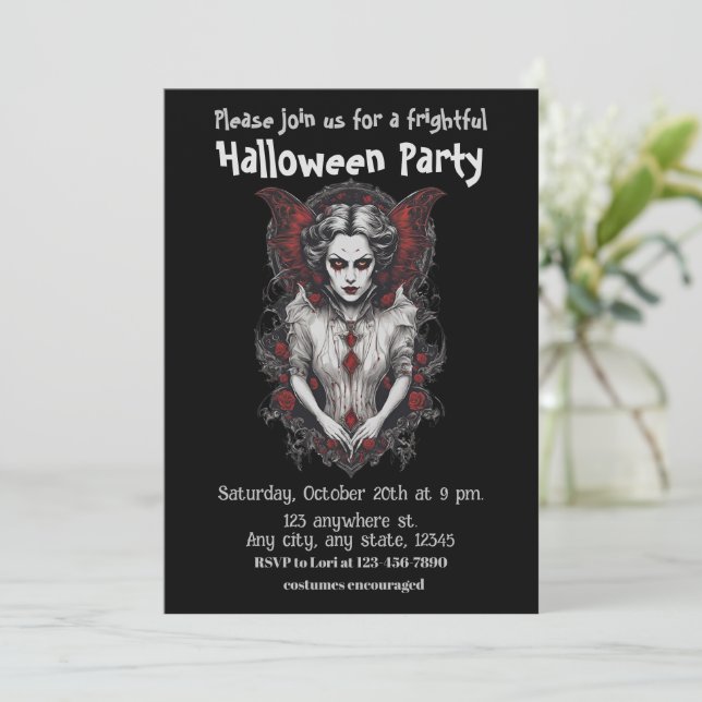 Invitación Halloween, 13 vampiros, espantosos, aterradores, (Anverso de pie)