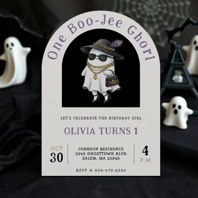 Invitación Halloween 1er cumpleaños Fiesta One Boujee Ghost (Halloween 1st Birthday Party One Boujee Ghost Invitation
)