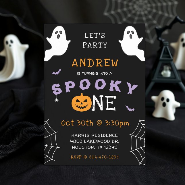 Invitación Halloween 1er cumpleaños Spooky Un fantasma gótico (Halloween 1st Birthday Spooky One Ghost Gothic Invitation
)