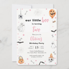 Invitación Halloween 2º cumpleaños chica fantasma rosa dos es