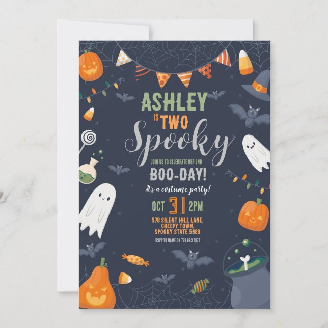 Invitación Halloween 2º cumpleaños DOS Fiestas Fantasma Calab (Anverso)