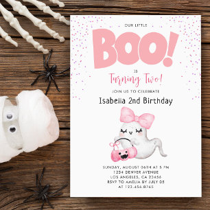 Invitación Halloween 2º cumpleaños Pequeño Boo Dos Chicas Ros