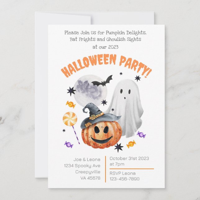 Invitación Halloween 2023: Pumpkins Ghouls & Bats Frights 202 (Anverso)