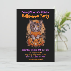 Invitación Halloween, 2 gatitos, lindos, divertidos, jack-o-l
