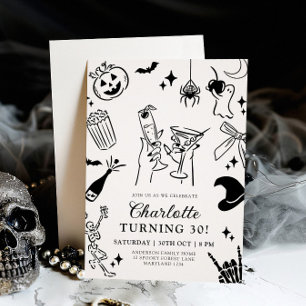 Invitación Halloween 30° cumpleaños de mano dibujada