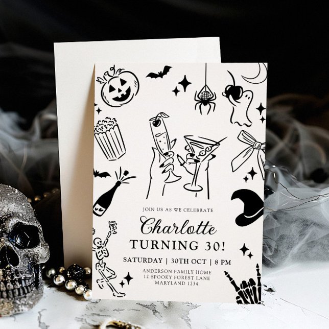 Invitación Halloween 30° cumpleaños de mano dibujada (Subido por el creador)