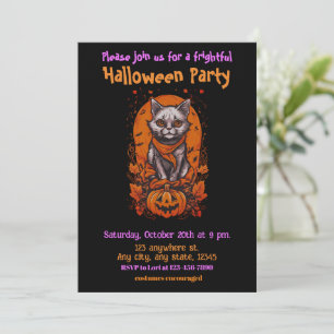 Invitación Halloween, 3 gatitos, lindos, divertidos, jack-o-l