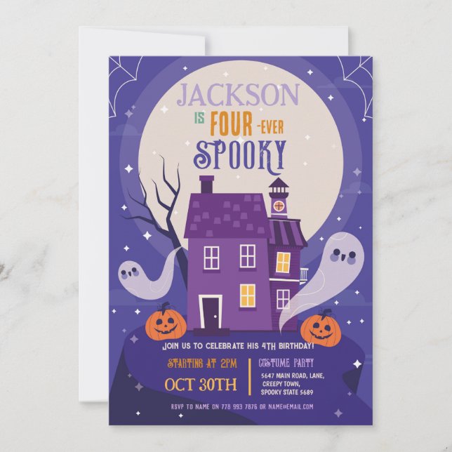 Invitación Halloween 4º Fantasma A Cuatro Fiestas De Casa (Anverso)