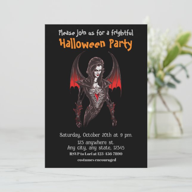 Invitación Halloween, 6 vampiros, espantosos, c2, temerosos, (Anverso de pie)