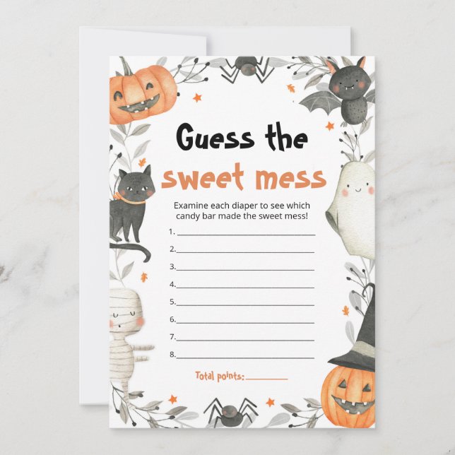 Invitación Halloween adivina el juego de Baby Shower Sweet Me (Anverso)