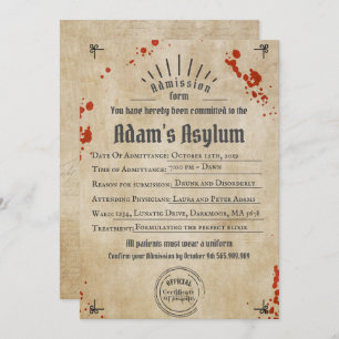 Invitación Halloween adulto Asilo lunático Fiesta gótico espe