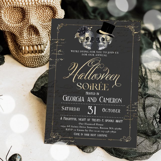 Invitación Halloween Adulto Soirée Vintage Cráneo Gótico (Subido por el creador)