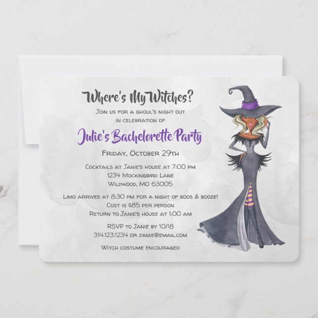 Invitación Halloween African America Witch Bachelorette Party (Anverso)
