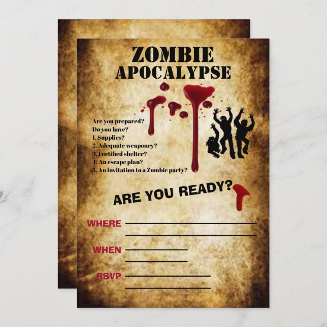 Invitación Halloween alarmista con el apocalipsis zombi (Anverso / Reverso)