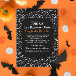 Invitación Halloween Animal Bats Dogs Cats Spiders Skeleters