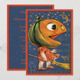 Invitación Halloween antiguo, disfraz de cabeza de calabaza g