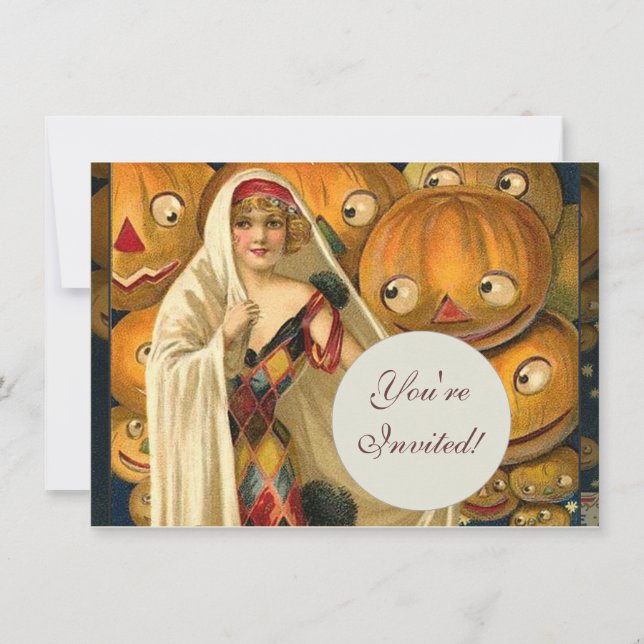 Invitación Halloween antiguo Jack O Lantern Costume mujer (Anverso)