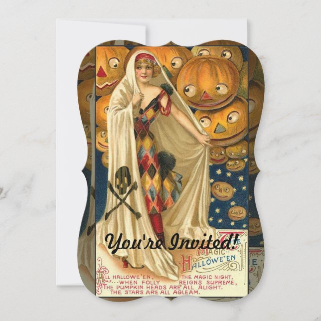 Invitación Halloween antiguo Jack O Lantern Costume mujer (Anverso)