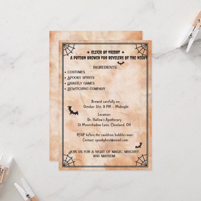 Invitación Halloween Apothecary Potion Party (Anverso/Reverso In Situ)
