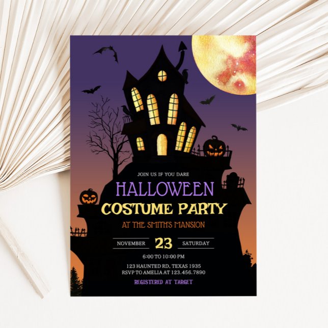 Invitación Halloween atormentado Fiesta de disfraces (Haunted House Halloween Costume Party Invitation)