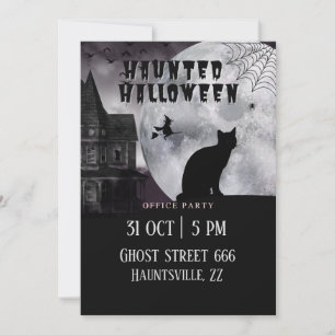 Invitación Halloween atormentado Fiesta de oficina gato negro
