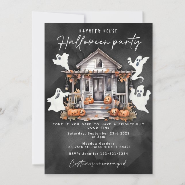 Invitación Halloween atormentado fiesta fantasma de la casa (Anverso)