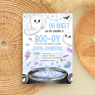 Invitación Halloween azul es un Baby Shower de niños