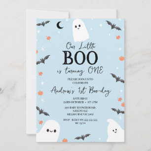 Invitación Halloween azul moderno Pequeño Boo Primer cumpleañ
