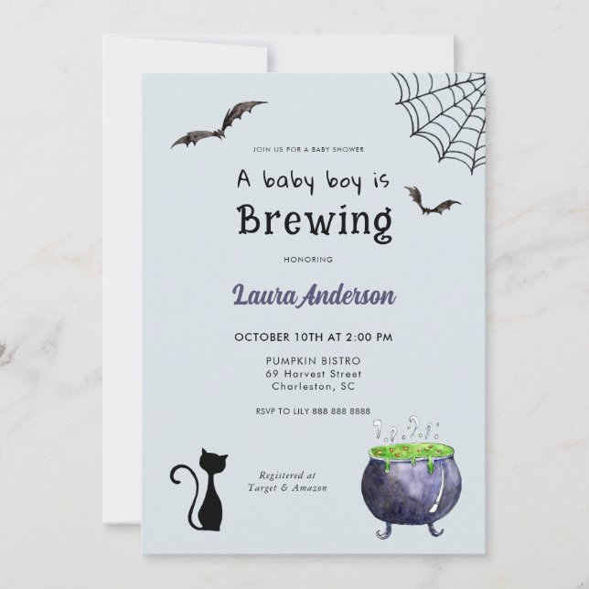 Invitación Halloween Baby Boy está preparando Baby Shower (Anverso)