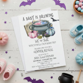 Invitación Halloween Baby Brewing Revelación de Género de Bru