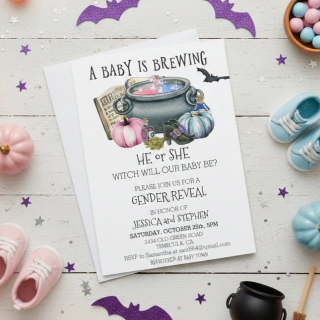 Invitación Halloween Baby Brewing Revelación de Género de Bru (Subido por el creador)
