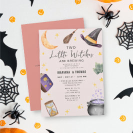 Invitación Halloween Baby Shower, Chica que prepara dos bruja