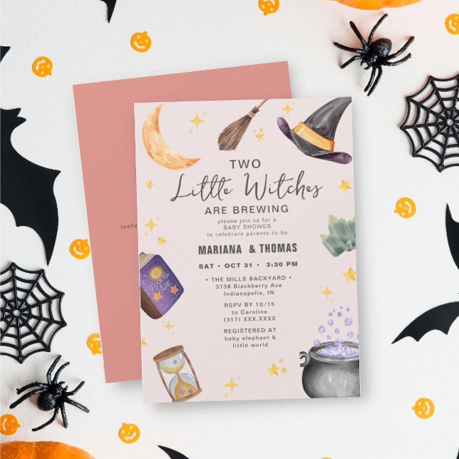 Invitación Halloween Baby Shower, Chica que prepara dos bruja (Subido por el creador)