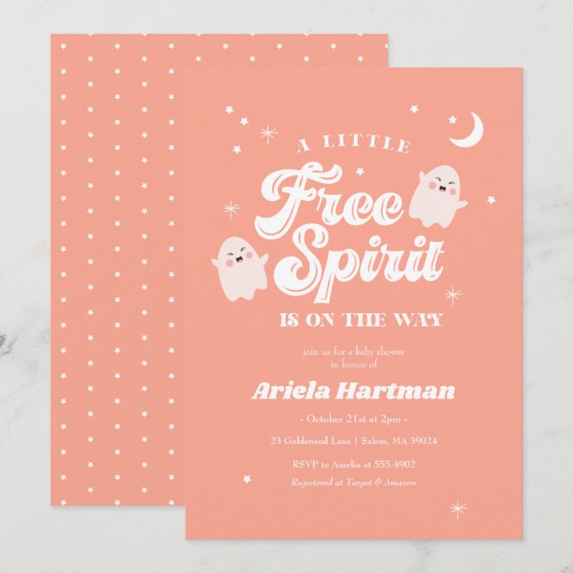 Invitación Halloween Baby Shower Little Free Spirit (Anverso / Reverso)