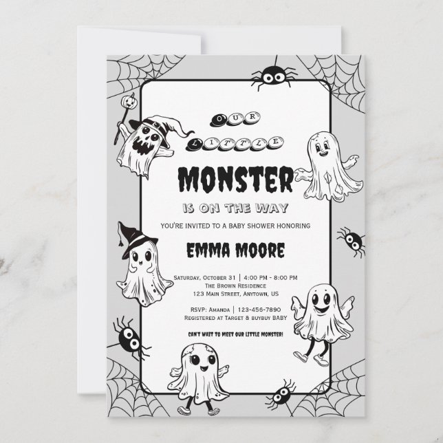 Invitación Halloween Baby Shower Little Monster Design (Anverso)