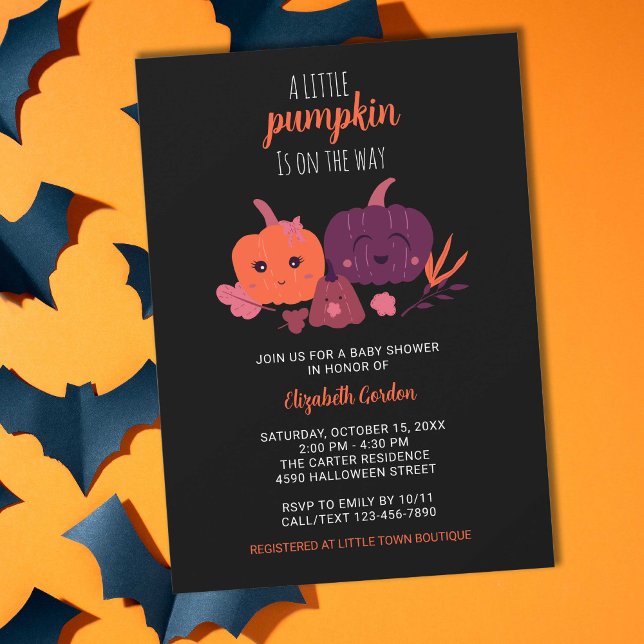 Invitación Halloween Baby Shower Pequeña Calabaza Negra (Subido por el creador)