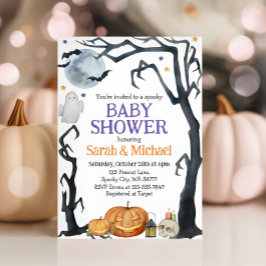 Invitación Halloween Baby Shower Spooky Cute Watercolor
