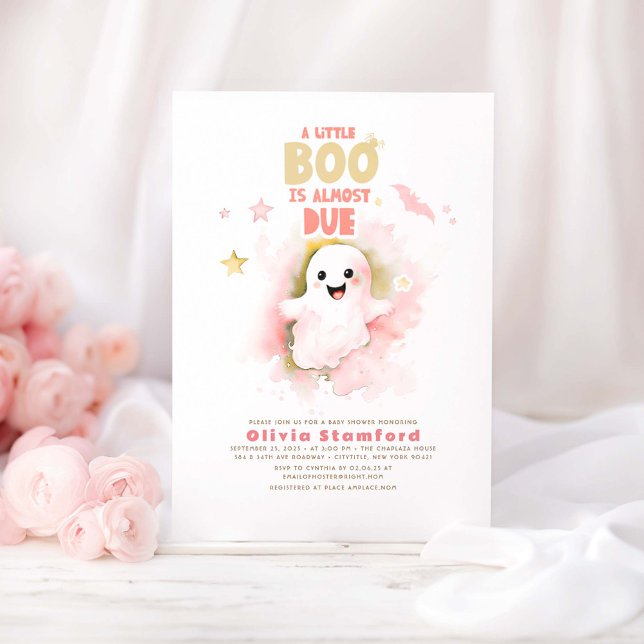Invitación Halloween Baby Shower Un pequeño bebé rosado (Little Boo Ghost Halloween Baby Shower Invitations)