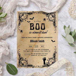 Invitación Halloween Baby Shower Vintage Gothic Little Boo