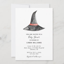 Invitación Halloween Baby Shower Watercolor Witch Gorra Cute